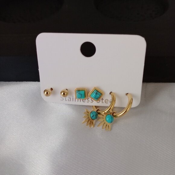 Geometric Stainless Steel Earring Set - Picture 3 of 5